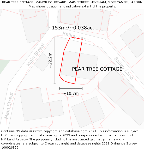PEAR TREE COTTAGE, MANOR COURTYARD, MAIN STREET, HEYSHAM, MORECAMBE, LA3 2RN: Plot and title map