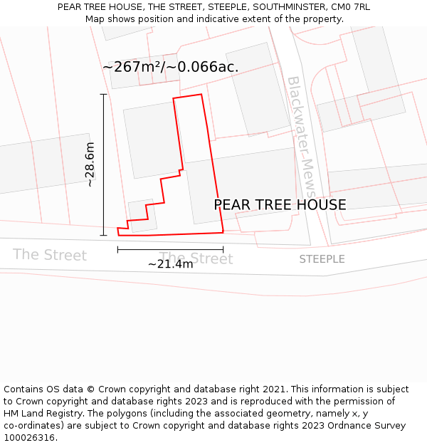 PEAR TREE HOUSE, THE STREET, STEEPLE, SOUTHMINSTER, CM0 7RL: Plot and title map