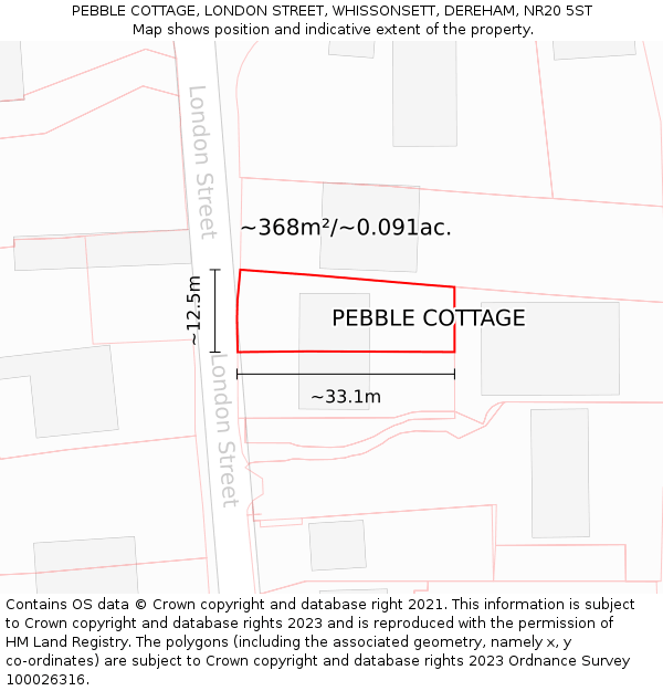 PEBBLE COTTAGE, LONDON STREET, WHISSONSETT, DEREHAM, NR20 5ST: Plot and title map