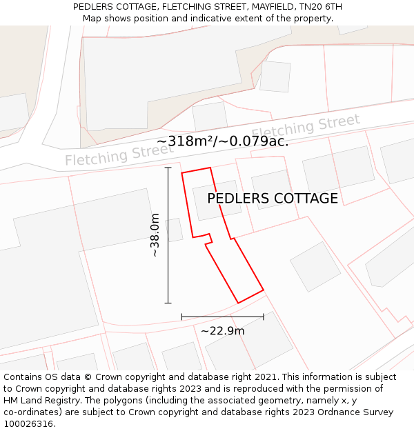 PEDLERS COTTAGE, FLETCHING STREET, MAYFIELD, TN20 6TH: Plot and title map