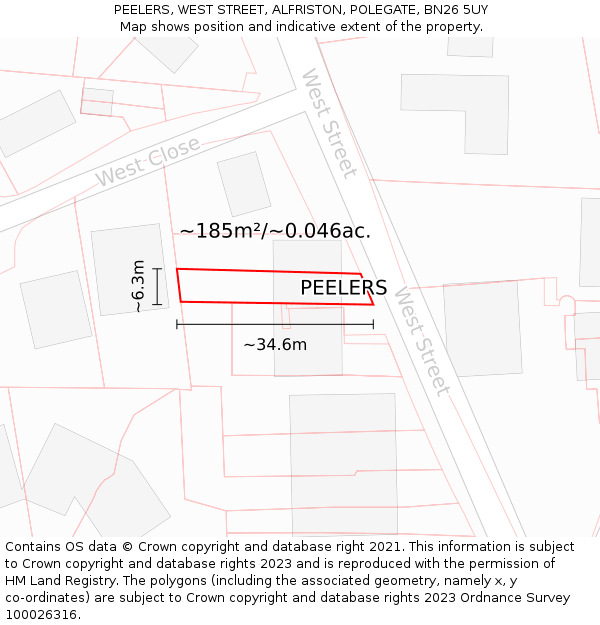 PEELERS, WEST STREET, ALFRISTON, POLEGATE, BN26 5UY: Plot and title map