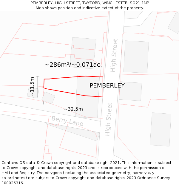 PEMBERLEY, HIGH STREET, TWYFORD, WINCHESTER, SO21 1NP: Plot and title map