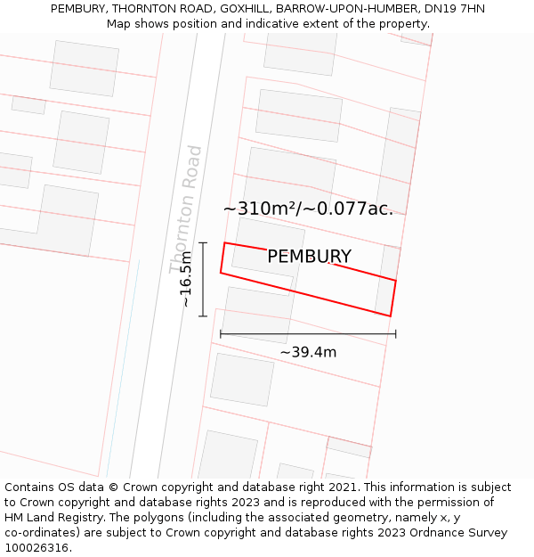 PEMBURY, THORNTON ROAD, GOXHILL, BARROW-UPON-HUMBER, DN19 7HN: Plot and title map