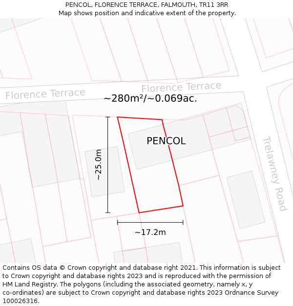 PENCOL, FLORENCE TERRACE, FALMOUTH, TR11 3RR: Plot and title map