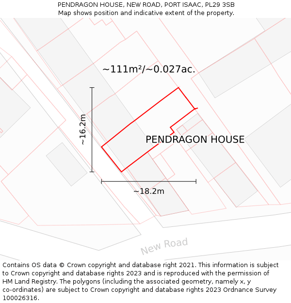 PENDRAGON HOUSE, NEW ROAD, PORT ISAAC, PL29 3SB: Plot and title map