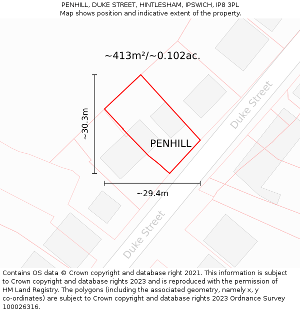 PENHILL, DUKE STREET, HINTLESHAM, IPSWICH, IP8 3PL: Plot and title map