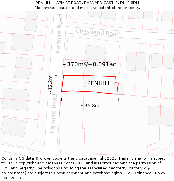 PENHILL, HARMIRE ROAD, BARNARD CASTLE, DL12 8DN: Plot and title map