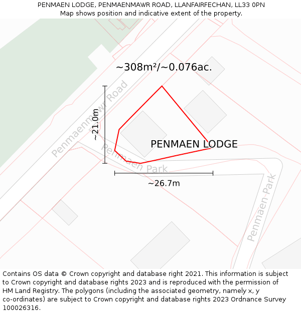 PENMAEN LODGE, PENMAENMAWR ROAD, LLANFAIRFECHAN, LL33 0PN: Plot and title map