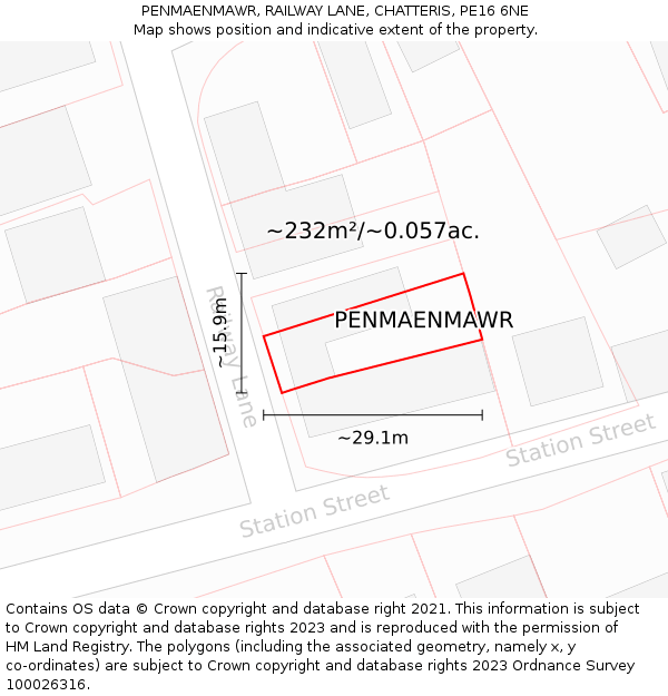 PENMAENMAWR, RAILWAY LANE, CHATTERIS, PE16 6NE: Plot and title map