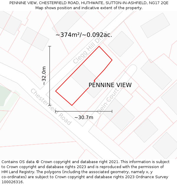 PENNINE VIEW, CHESTERFIELD ROAD, HUTHWAITE, SUTTON-IN-ASHFIELD, NG17 2QE: Plot and title map