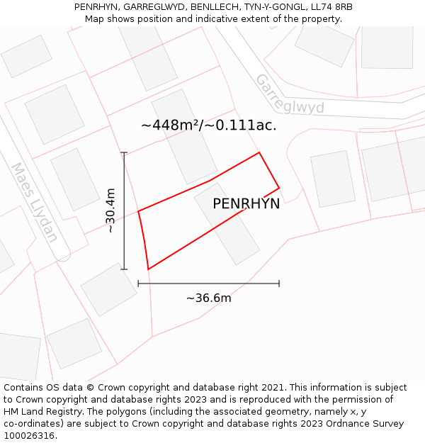 PENRHYN, GARREGLWYD, BENLLECH, TYN-Y-GONGL, LL74 8RB: Plot and title map