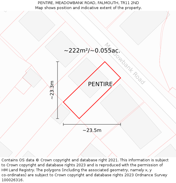 PENTIRE, MEADOWBANK ROAD, FALMOUTH, TR11 2ND: Plot and title map