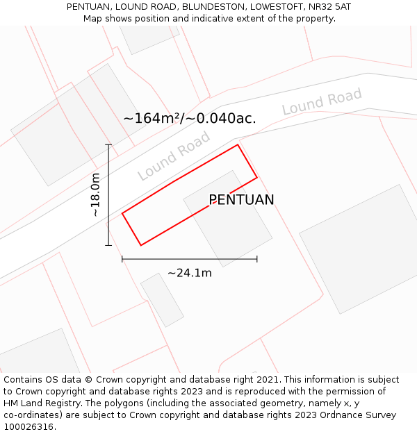 PENTUAN, LOUND ROAD, BLUNDESTON, LOWESTOFT, NR32 5AT: Plot and title map