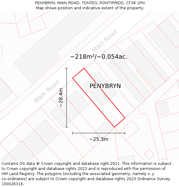 PENYBRYN, MAIN ROAD, TONTEG, PONTYPRIDD, CF38 1PN: Plot and title map