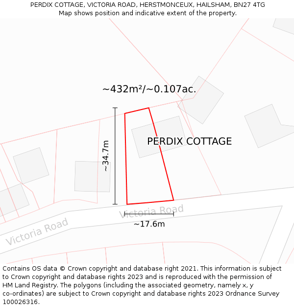 PERDIX COTTAGE, VICTORIA ROAD, HERSTMONCEUX, HAILSHAM, BN27 4TG: Plot and title map