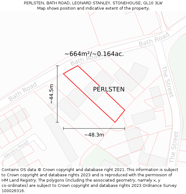 PERLSTEN, BATH ROAD, LEONARD STANLEY, STONEHOUSE, GL10 3LW: Plot and title map