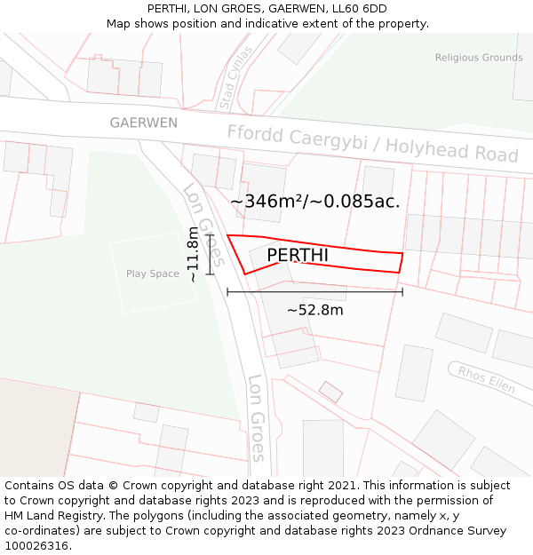 PERTHI, LON GROES, GAERWEN, LL60 6DD: Plot and title map