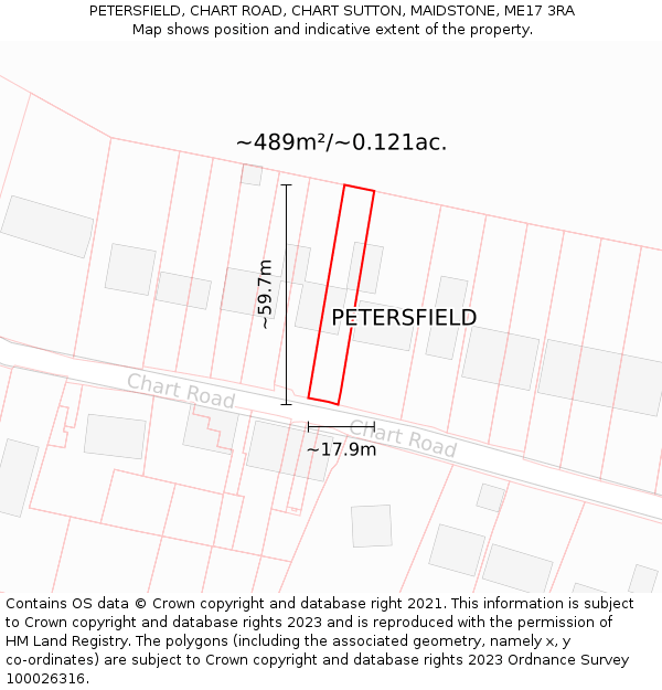 PETERSFIELD, CHART ROAD, CHART SUTTON, MAIDSTONE, ME17 3RA: Plot and title map