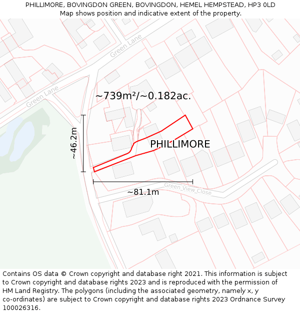 PHILLIMORE, BOVINGDON GREEN, BOVINGDON, HEMEL HEMPSTEAD, HP3 0LD: Plot and title map