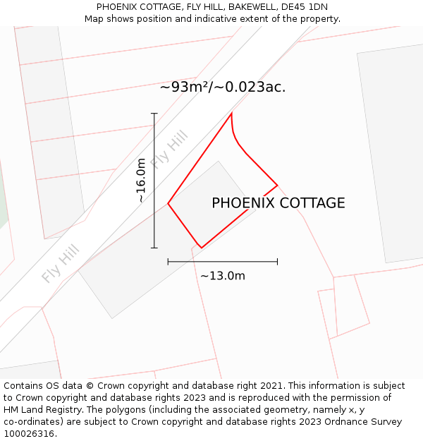 PHOENIX COTTAGE, FLY HILL, BAKEWELL, DE45 1DN: Plot and title map