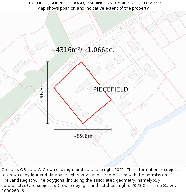 PIECEFIELD, SHEPRETH ROAD, BARRINGTON, CAMBRIDGE, CB22 7SB: Plot and title map