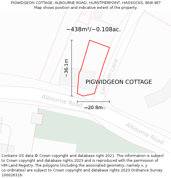 PIGWIDGEON COTTAGE, ALBOURNE ROAD, HURSTPIERPOINT, HASSOCKS, BN6 9ET: Plot and title map