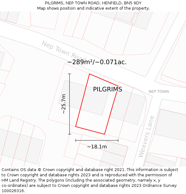 PILGRIMS, NEP TOWN ROAD, HENFIELD, BN5 9DY: Plot and title map