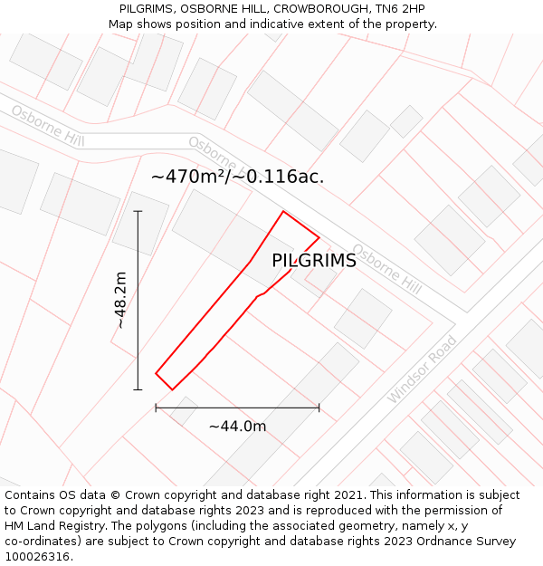 PILGRIMS, OSBORNE HILL, CROWBOROUGH, TN6 2HP: Plot and title map