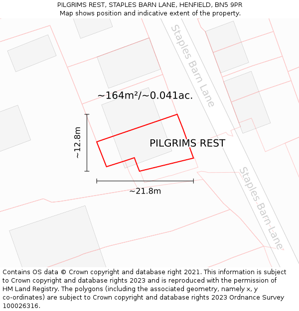 PILGRIMS REST, STAPLES BARN LANE, HENFIELD, BN5 9PR: Plot and title map