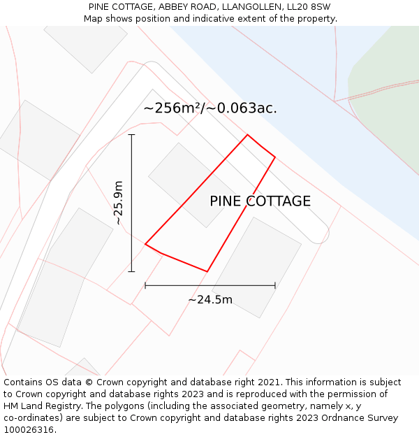 PINE COTTAGE, ABBEY ROAD, LLANGOLLEN, LL20 8SW: Plot and title map