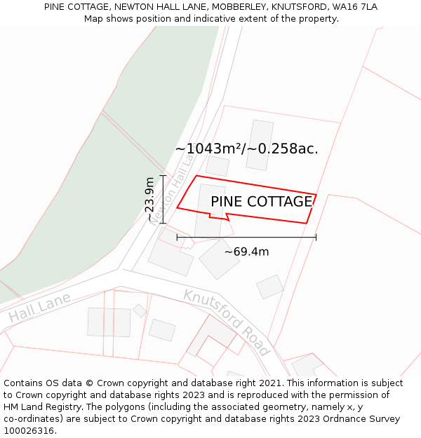 PINE COTTAGE, NEWTON HALL LANE, MOBBERLEY, KNUTSFORD, WA16 7LA: Plot and title map