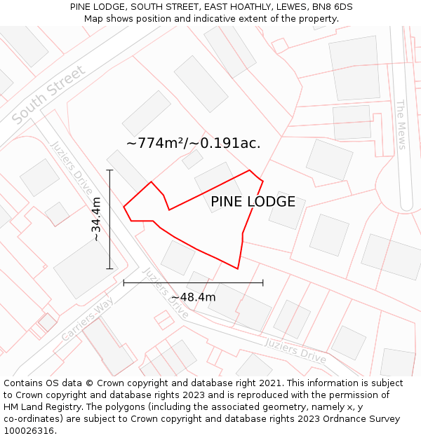 PINE LODGE, SOUTH STREET, EAST HOATHLY, LEWES, BN8 6DS: Plot and title map