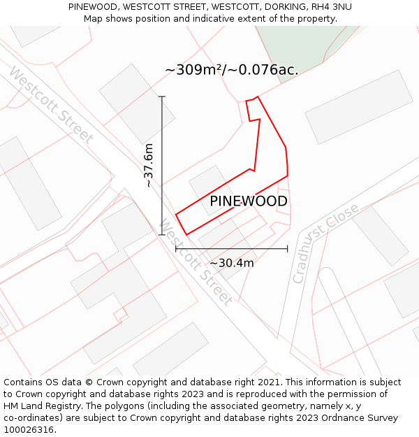 PINEWOOD, WESTCOTT STREET, WESTCOTT, DORKING, RH4 3NU: Plot and title map