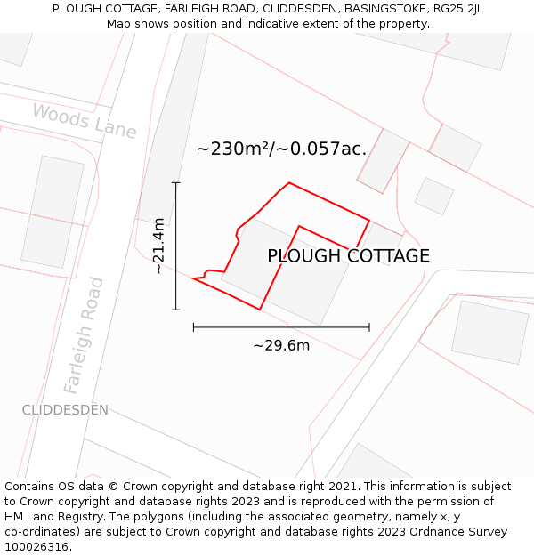 PLOUGH COTTAGE, FARLEIGH ROAD, CLIDDESDEN, BASINGSTOKE, RG25 2JL: Plot and title map