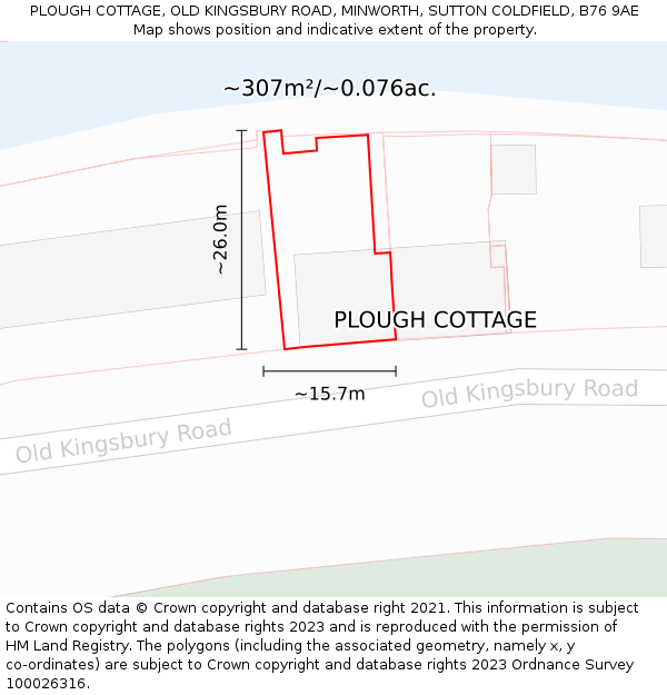 PLOUGH COTTAGE, OLD KINGSBURY ROAD, MINWORTH, SUTTON COLDFIELD, B76 9AE: Plot and title map