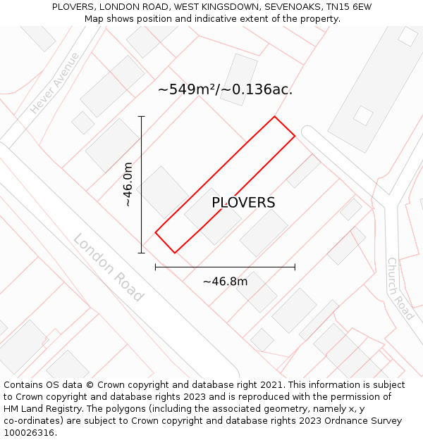 PLOVERS, LONDON ROAD, WEST KINGSDOWN, SEVENOAKS, TN15 6EW: Plot and title map