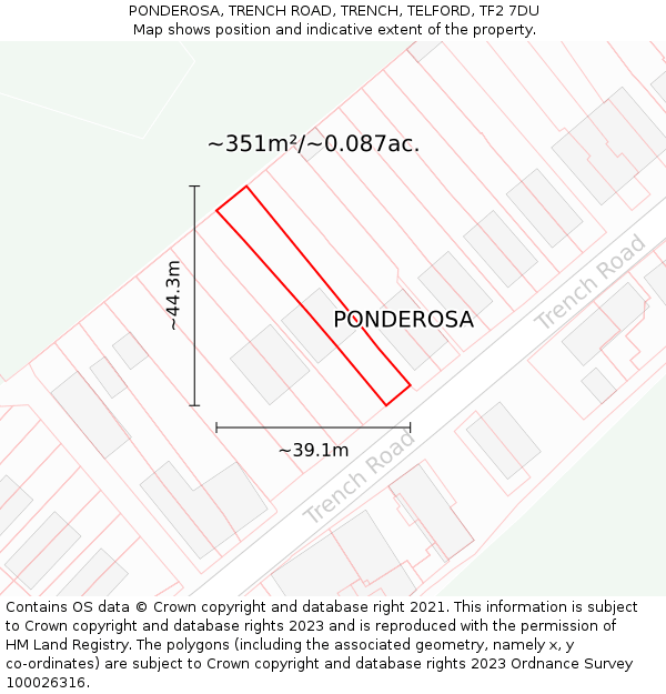 PONDEROSA, TRENCH ROAD, TRENCH, TELFORD, TF2 7DU: Plot and title map