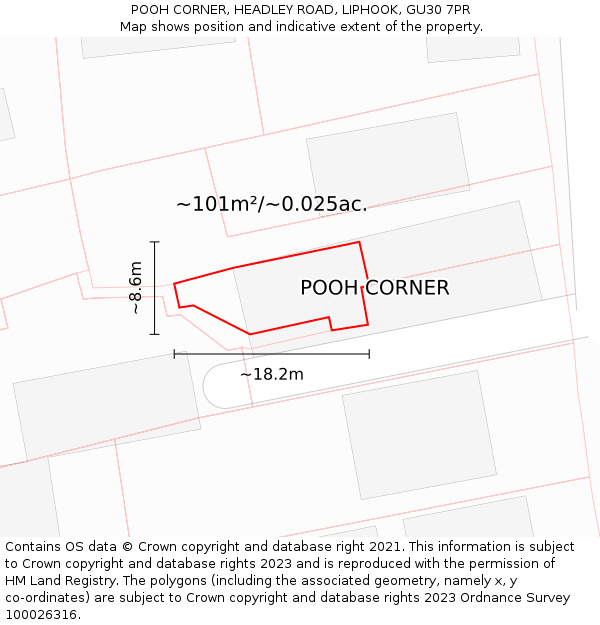 POOH CORNER, HEADLEY ROAD, LIPHOOK, GU30 7PR: Plot and title map