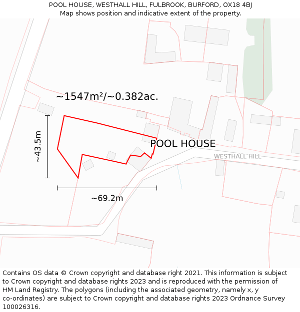 POOL HOUSE, WESTHALL HILL, FULBROOK, BURFORD, OX18 4BJ: Plot and title map