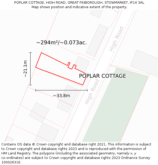 POPLAR COTTAGE, HIGH ROAD, GREAT FINBOROUGH, STOWMARKET, IP14 3AL: Plot and title map