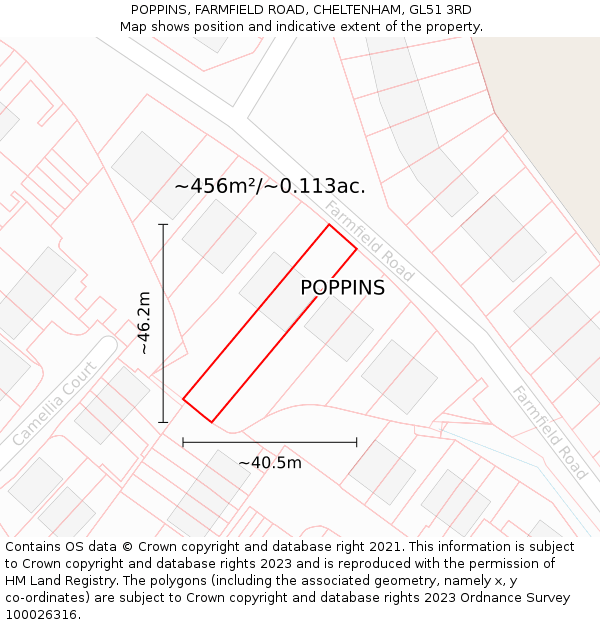 POPPINS, FARMFIELD ROAD, CHELTENHAM, GL51 3RD: Plot and title map