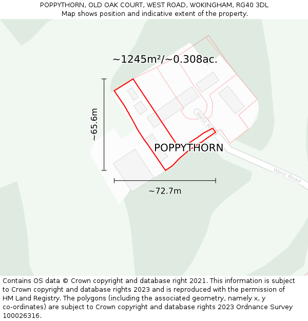 POPPYTHORN, OLD OAK COURT, WEST ROAD, WOKINGHAM, RG40 3DL: Plot and title map