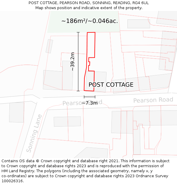 POST COTTAGE, PEARSON ROAD, SONNING, READING, RG4 6UL: Plot and title map
