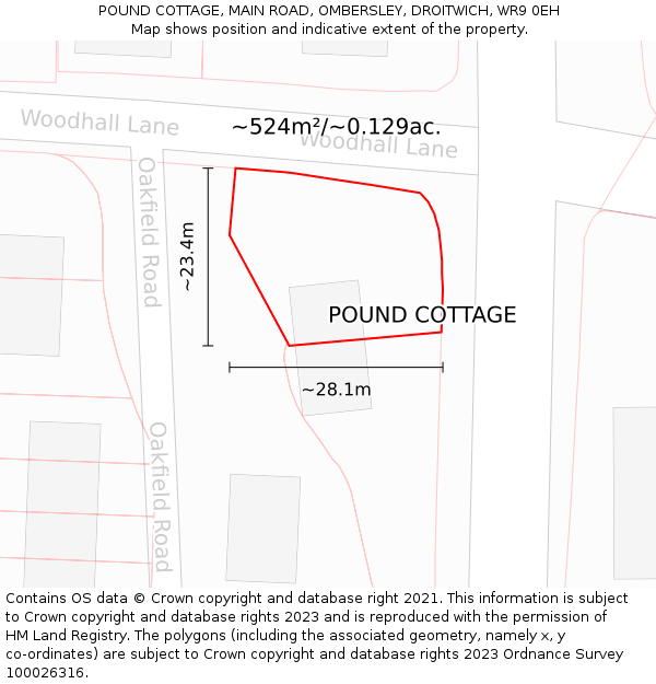 POUND COTTAGE, MAIN ROAD, OMBERSLEY, DROITWICH, WR9 0EH: Plot and title map