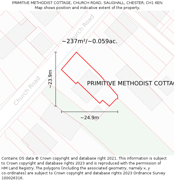 PRIMITIVE METHODIST COTTAGE, CHURCH ROAD, SAUGHALL, CHESTER, CH1 6EN: Plot and title map