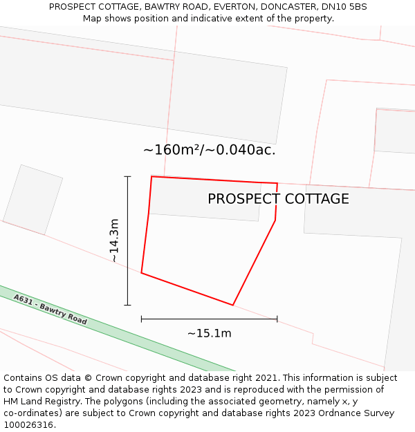 PROSPECT COTTAGE, BAWTRY ROAD, EVERTON, DONCASTER, DN10 5BS: Plot and title map