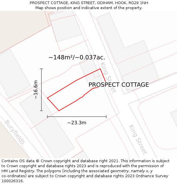 PROSPECT COTTAGE, KING STREET, ODIHAM, HOOK, RG29 1NH: Plot and title map