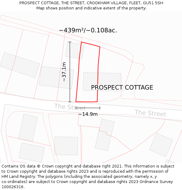 PROSPECT COTTAGE, THE STREET, CROOKHAM VILLAGE, FLEET, GU51 5SH: Plot and title map