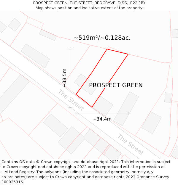 PROSPECT GREEN, THE STREET, REDGRAVE, DISS, IP22 1RY: Plot and title map