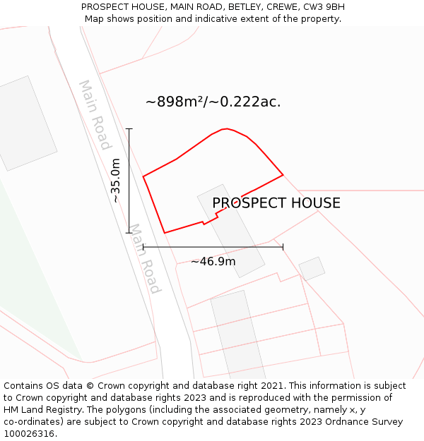 PROSPECT HOUSE, MAIN ROAD, BETLEY, CREWE, CW3 9BH: Plot and title map